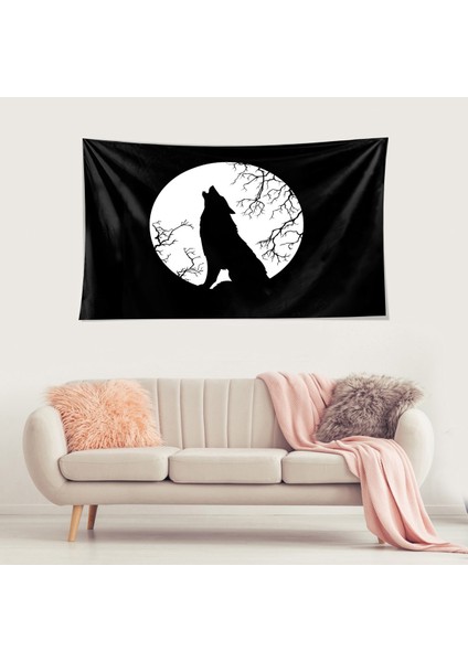 Savaşçı Kurt Desen Leke Tutmaz Kadife Dokulu Kumaş Duvar Örtüsü Duvar Halısı Tapestry