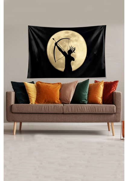 Siyah Kızılderili Desenli Leke Tutmaz Kadife Kumaş Duvar Örtüsü Duvar Halısı Tapestry