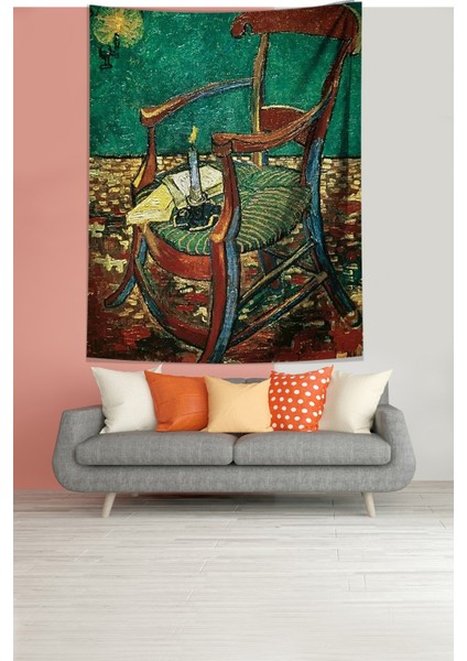 Van Gogh'un Sandalyesi Leke Tutmaz Kumaş Duvar Örtüsü Duvar Halısı Tapestry