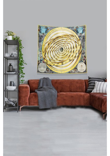Sarı Dünyanın Rotası Leke Tutmaz Kadife Kumaş Duvar Örtüsü Duvar Halısı Tapestry