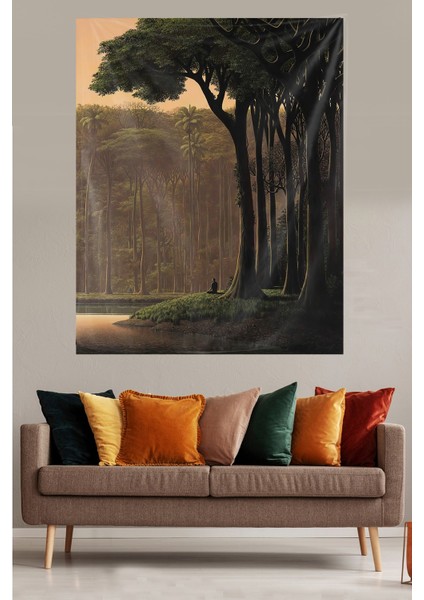 Ormanda Oturan Insan Leke Tutmaz Kadife Dokulu Kumaş Duvar Örtüsü Duvar Halısı Tapestry fiyatları