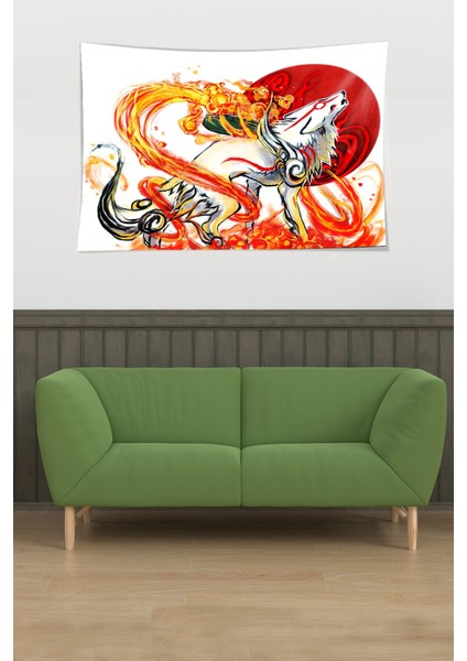 Kurt Ve Ateş Leke Tutmaz Kadife Dokulu Kumaş Duvar Örtüsü Duvar Halısı Tapestry