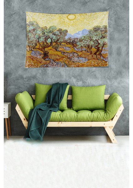 Ağaçlar Manzara Güneş Leke Tutmaz Kadife Dokulu Kumaş Duvar Örtüsü Duvar Halısı Tapestry
