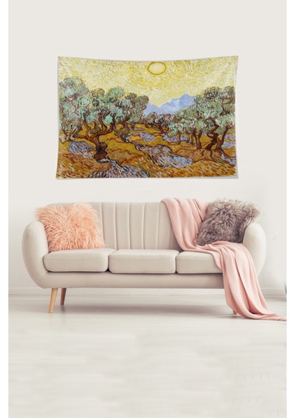 Ağaçlar Manzara Güneş Leke Tutmaz Kadife Dokulu Kumaş Duvar Örtüsü Duvar Halısı Tapestry fiyatları