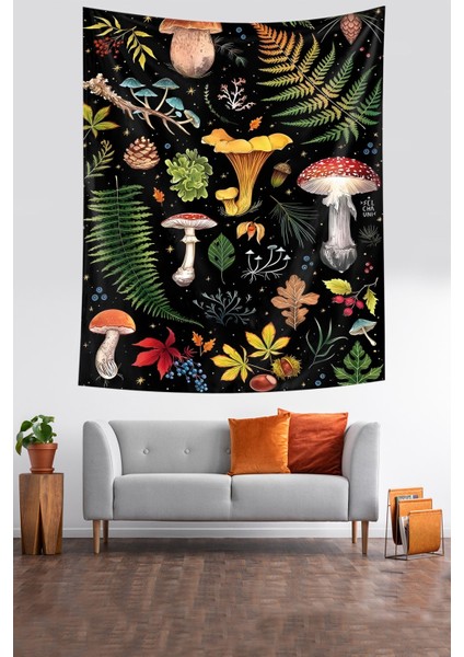 Mantar Çeşitleri Eğrelti Otu Yapraklar Leke Tutmaz Kumaş Duvar Örtüsü Duvar Halısı Tapestry