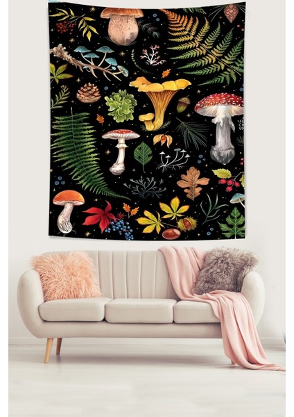 Mantar Çeşitleri Eğrelti Otu Yapraklar Leke Tutmaz Kumaş Duvar Örtüsü Duvar Halısı Tapestry fiyatları