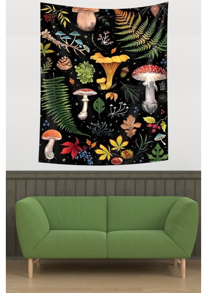 Mantar Çeşitleri Eğrelti Otu Yapraklar Leke Tutmaz Kumaş Duvar Örtüsü Duvar Halısı Tapestry modelleri