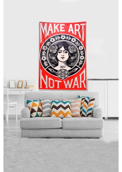 Kırmızı Make Art Not War Leke Tutmaz Kadife Kumaş Duvar Örtüsü Duvar Halısı Tapestry