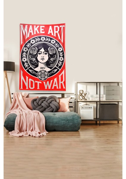 Kırmızı Make Art Not War Leke Tutmaz Kadife Kumaş Duvar Örtüsü Duvar Halısı Tapestry fiyatları