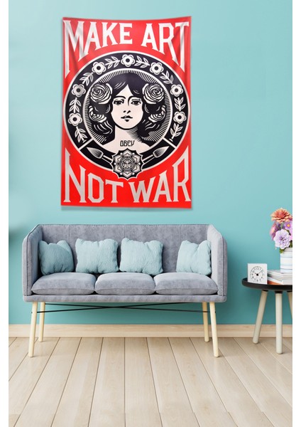 Kırmızı Make Art Not War Leke Tutmaz Kadife Kumaş Duvar Örtüsü Duvar Halısı Tapestry modelleri