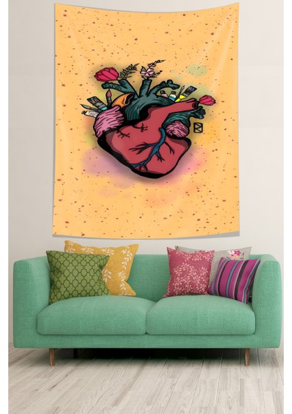 Çiçek Açan Anatomik Insan Kalbi Leke Tutmaz Kumaş Duvar Örtüsü Duvar Halısı Tapestry