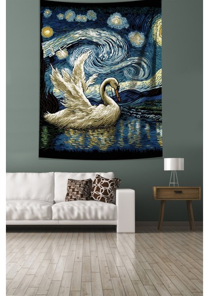 Van Gogh Yıldızlı Geceler Nehirdeki Kuğu Leke Tutmaz Kumaş Duvar Örtüsü Duvar Halısı Tapestry fiyatları