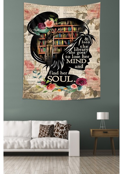 Zihindeki Kitaplık Kitap Okuyan Kız Temalı Leke Tutmaz Kumaş Duvar Örtüsü Duvar Halısı Tapestry fiyatları