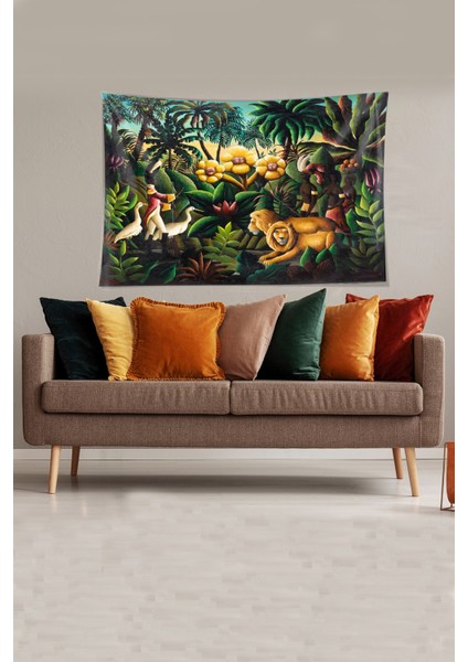 Yeşil Amazondaki Hayvanlar Alemi Leke Tutmaz Kadife Kumaş Duvar Örtüsü Duvar Halısı Tapestry