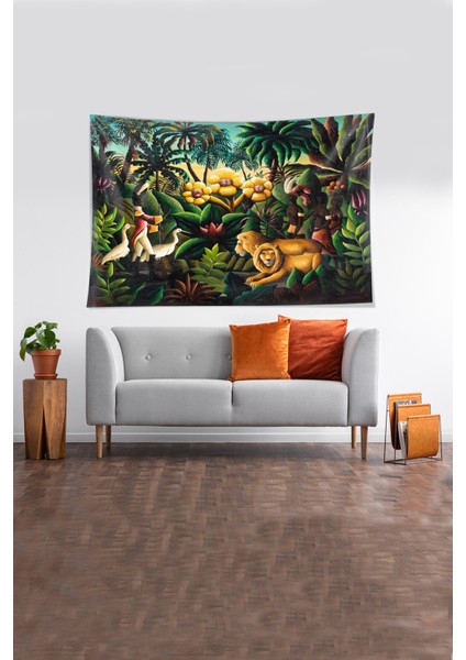 Yeşil Amazondaki Hayvanlar Alemi Leke Tutmaz Kadife Kumaş Duvar Örtüsü Duvar Halısı Tapestry modelleri