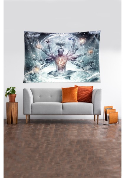 Çok Renkli Yoga Master Desenli Leke Tutmaz Kadife Kumaş Duvar Örtüsü Duvar Halısı Tapestry fiyatları