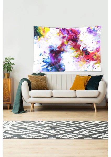 Sulu Boya Renkli Desen Leke Tutmaz Kadife Doku Kumaş Duvar Örtüsü Duvar Halısı Tapestry