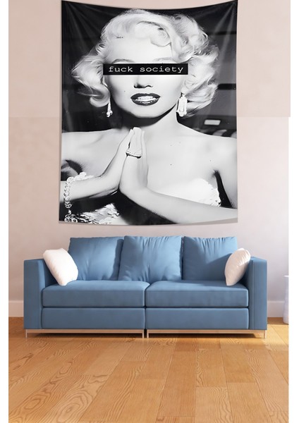 Marilyn Monroe Society Yazılı Leke Tutmaz Kumaş Duvar Örtüsü Duvar Halısı Tapestry