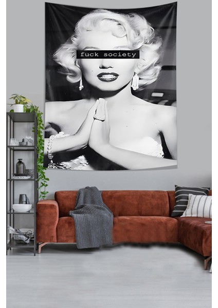 Marilyn Monroe Society Yazılı Leke Tutmaz Kumaş Duvar Örtüsü Duvar Halısı Tapestry