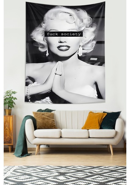 Marilyn Monroe Society Yazılı Leke Tutmaz Kumaş Duvar Örtüsü Duvar Halısı Tapestry
