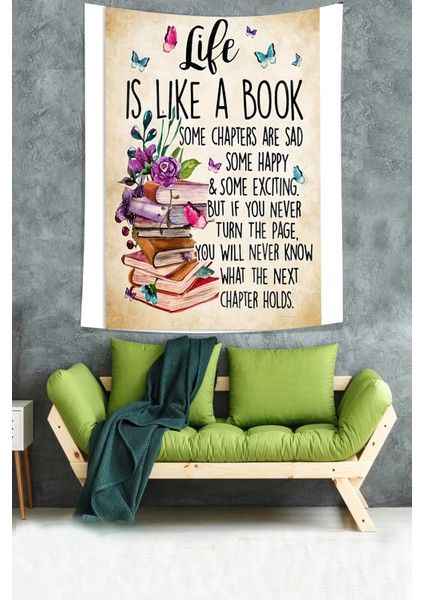 Kitaplar Ve Çiçekler Temalı Mesajlı Leke Tutmaz Kumaş Duvar Örtüsü Duvar Halısı Tapestry fiyatları