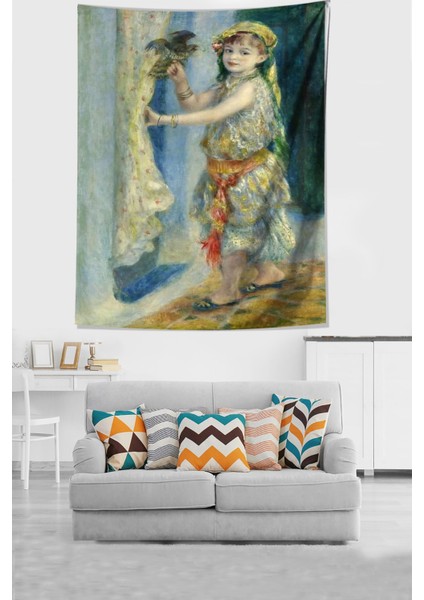 Elinde Kuş Tutan Küçük Kız Leke Tutmaz Kumaş Duvar Örtüsü Duvar Halısı Tapestry fiyatları