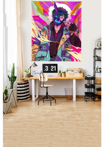 Kurt Adam Rockn Roll Dönüşüm Temalı Leke Tutmaz Kadife Kumaş Duvar Örtüsü Duvar Halısı Tapestry