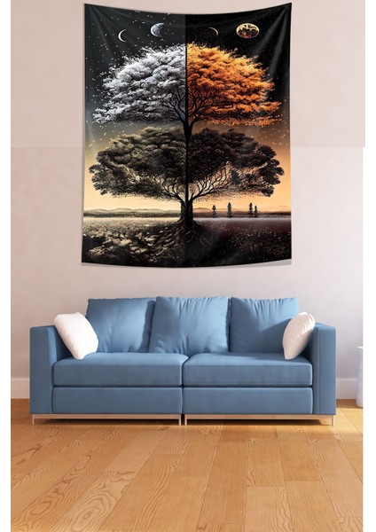 Gece Ve Gündüz Manzarası Leke Tutmaz Kumaş Duvar Örtüsü Duvar Halısı Tapestry