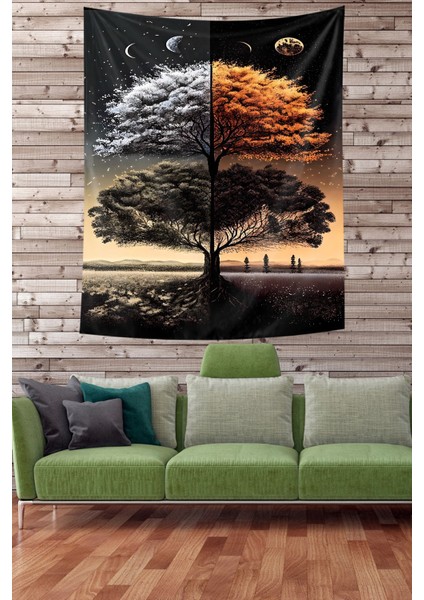 Gece Ve Gündüz Manzarası Leke Tutmaz Kumaş Duvar Örtüsü Duvar Halısı Tapestry