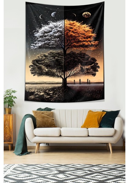Gece Ve Gündüz Manzarası Leke Tutmaz Kumaş Duvar Örtüsü Duvar Halısı Tapestry