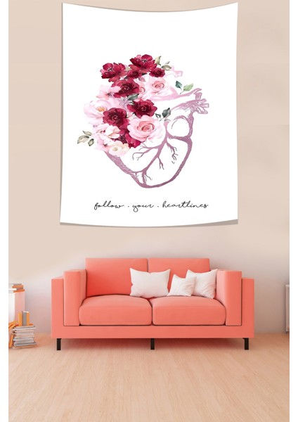 Kalp Anatomisi Sanatı Leke Tutmaz Kumaş Duvar Örtüsü Duvar Halısı Tapestry