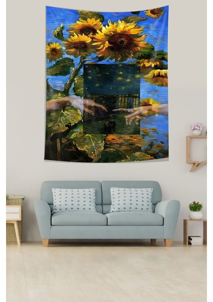 Ayçiçeği Leke Tutmaz Kumaş Duvar Örtüsü Duvar Halısı Tapestry