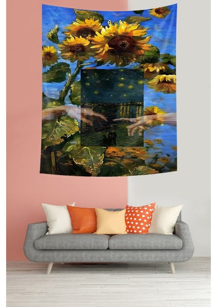 Ayçiçeği Leke Tutmaz Kumaş Duvar Örtüsü Duvar Halısı Tapestry modelleri