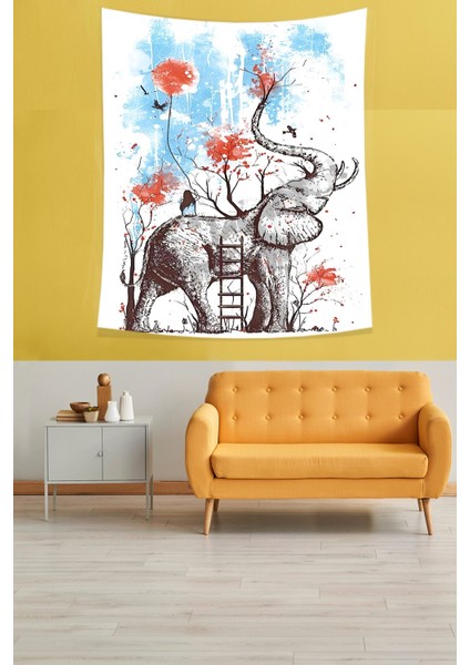 Fil Ve Mutlu Bir Yer Leke Tutmaz Kumaş Duvar Örtüsü Duvar Halısı Tapestry fiyatları