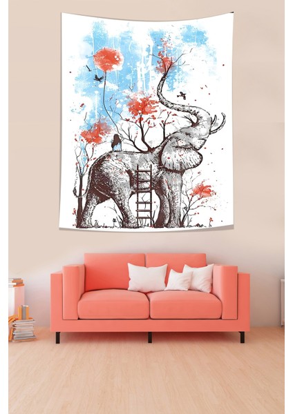 Fil Ve Mutlu Bir Yer Leke Tutmaz Kumaş Duvar Örtüsü Duvar Halısı Tapestry modelleri
