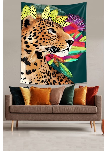 Sanatsal Renkli Ve Asil Jaguar Leke Tutmaz Kumaş Duvar Örtüsü Duvar Halısı Tapestry