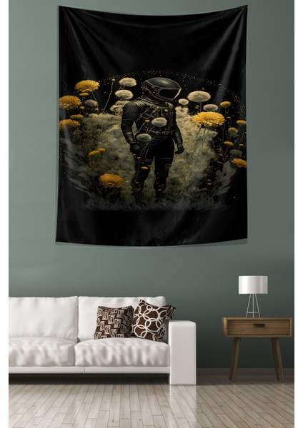 Çiçekler Içinde Astronot Leke Tutmaz Kumaş Duvar Örtüsü Duvar Halısı Tapestry modelleri
