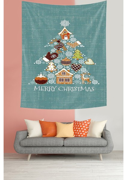 Merry Christmas Temalı Leke Tutmaz Kumaş Duvar Örtüsü Duvar Halısı Tapestry modelleri