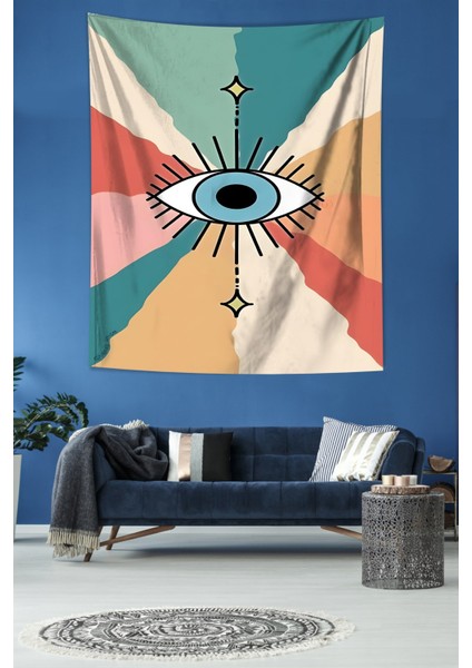 Mavi Göz Desen Leke Tutmaz Kumaş Duvar Örtüsü Duvar Halısı Tapestry