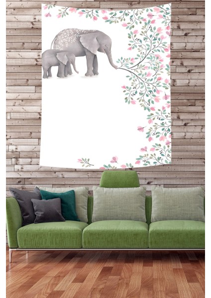 Mutlu Fil Ve Yavrusu Leke Tutmaz Kumaş Duvar Örtüsü Duvar Halısı Tapestry fiyatları