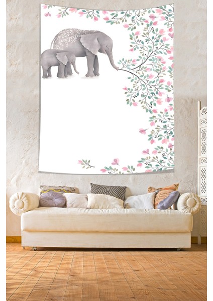 Mutlu Fil Ve Yavrusu Leke Tutmaz Kumaş Duvar Örtüsü Duvar Halısı Tapestry modelleri