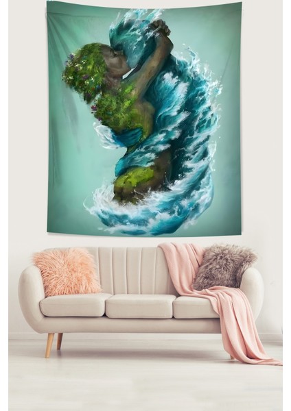 Doğa Temalı Sarılan Toprak Ve Su Leke Tutmaz Kumaş Duvar Örtüsü Duvar Halısı Tapestry