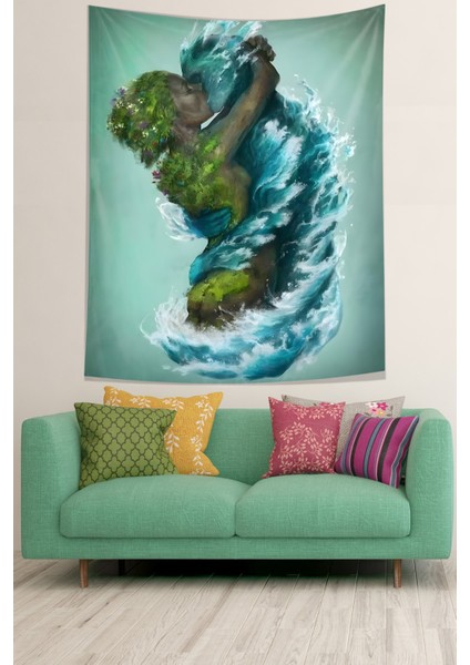 Doğa Temalı Sarılan Toprak Ve Su Leke Tutmaz Kumaş Duvar Örtüsü Duvar Halısı Tapestry modelleri