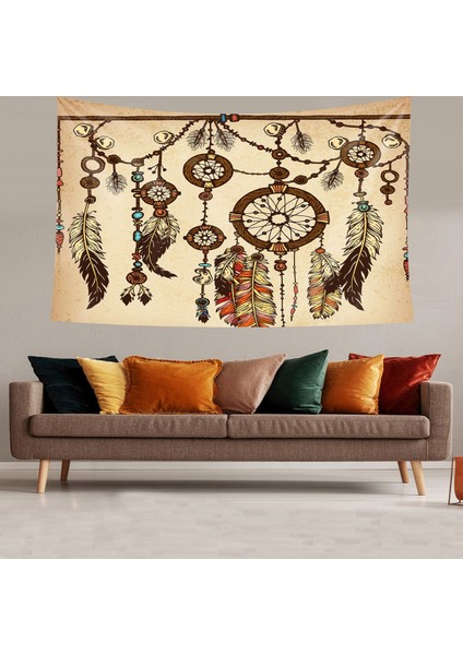 Dream Catcher Kuş Tüylü Bohem Desen Leke Tutmaz Kadife Doku Kumaş Duvar Örtüsü Duvar Halısı Tapestry
