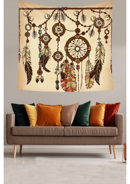 Dream Catcher Kuş Tüylü Bohem Desen Leke Tutmaz Kadife Doku Kumaş Duvar Örtüsü Duvar Halısı Tapestry fiyatları