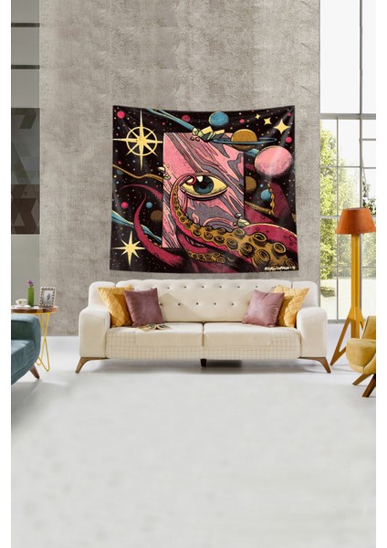 Siyah Göz Desenli Leke Tutmaz Kadife Kumaş Duvar Örtüsü Duvar Halısı Tapestry