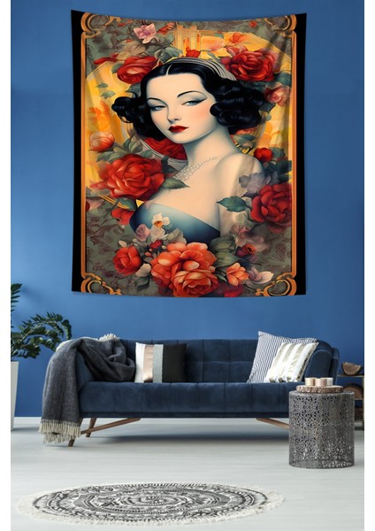 Çiçekler Ve Kadın Leke Tutmaz Kumaş Duvar Örtüsü Duvar Halısı Tapestry modelleri