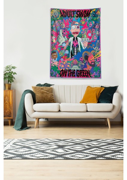 Multirenk Rick And Morty Leke Tutmaz Kadife Kumaş Duvar Örtüsü Duvar Halısı Tapestry