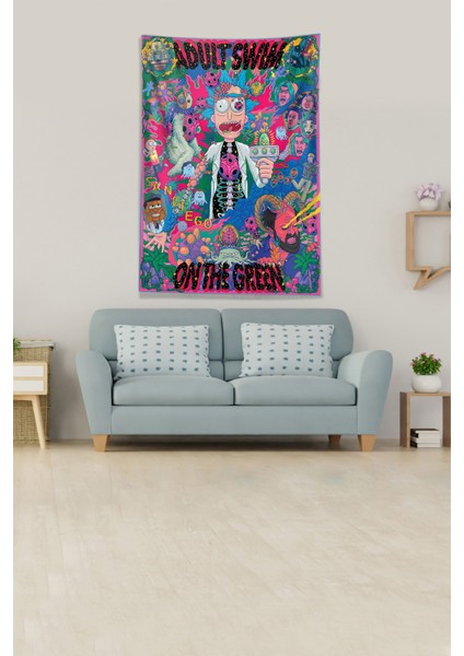 Multirenk Rick And Morty Leke Tutmaz Kadife Kumaş Duvar Örtüsü Duvar Halısı Tapestry fiyatları