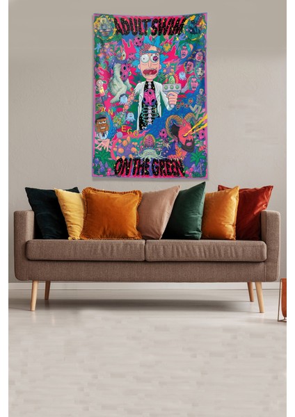 Multirenk Rick And Morty Leke Tutmaz Kadife Kumaş Duvar Örtüsü Duvar Halısı Tapestry modelleri
